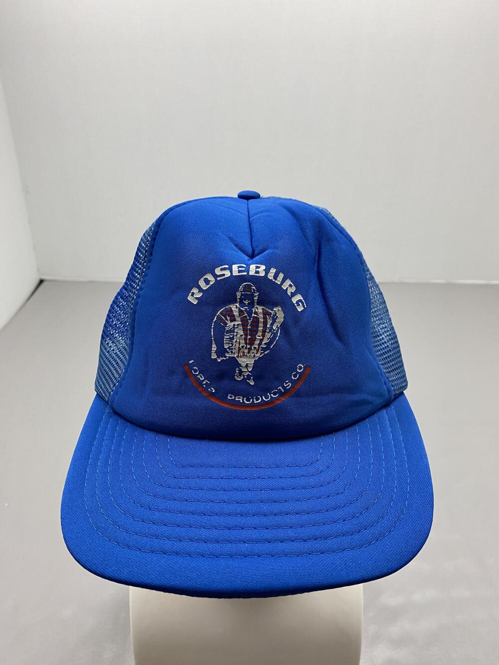 Roseburg Hat Cap Strap Back One Size Blue Trucker Mesh Back Adjustable Mens
